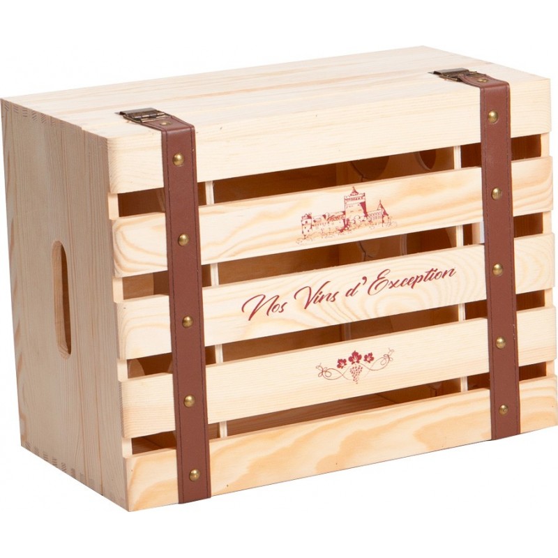 Coffret En Bois Naturel Pour 6 Bouteilles Cloison Amovible