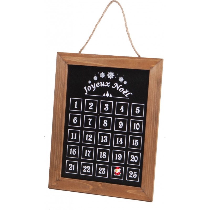Tableau calendrier de l'avent en bois avec magnet Pere-Noel
