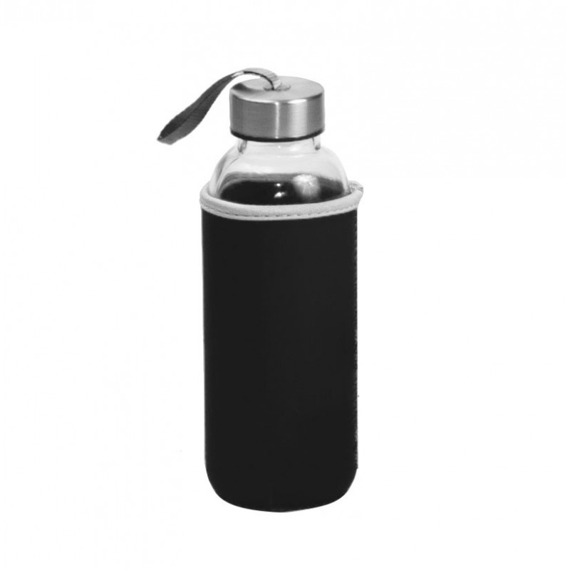 9116.jpg Bouteille en verre avec cordon et housse noir - gourde 400ml
