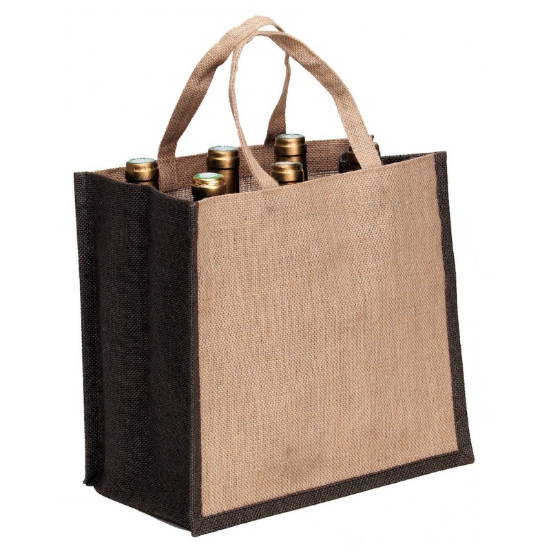 168N.jpg SAC JUTE NATUREL/MARRON 6 BOUTEILLES