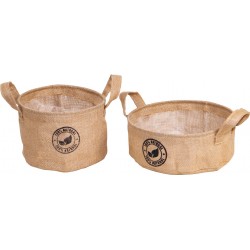 Corbeille ronde en jute et 2 poignees/logo feuilles