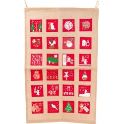 Calendrier de l'avent en jute natruel + pochette rouge