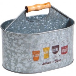 Panier en metal aspect zinc avec 1 poigne en bois deco biere