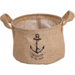 Corbeille ronde en jute avec 2 poignees et logo ancre