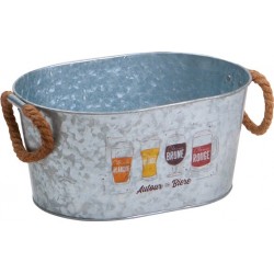 Corbeille en metal aspect zinc 2 poignees corde deco biere