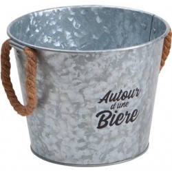 Corbeille ronde en metal aspect zinc 2 poignees corde/biere