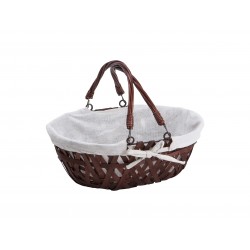 Panier ovale osier et bois marron double tissu ecru