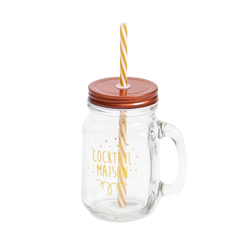 9118.jpg Bocal en verre a paille couvercle cuivre - 450ml