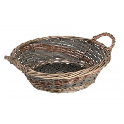 Corbeille osier et bois gris avec 2 poignees
