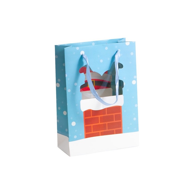 728C.jpg Sac en carton bleu deco cheminee et jambes du Pere-Noel