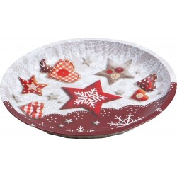 Assiette en metal deco Noel rouge et blanc