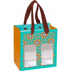 sac carton 2 fenetres deco ete fleurs jaunes sur fond bleu