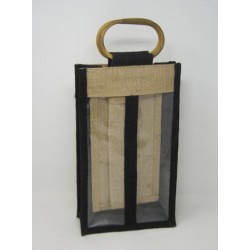 SAC EN JUTE POUR 2 BOUTEILLES NATUREL ET NOIR