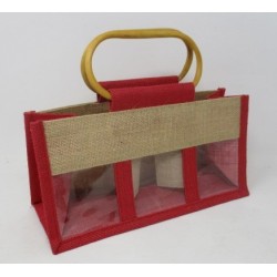 SAC EN JUTE NATUREL ET ROUGE DOUBLE PVC