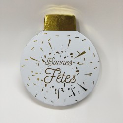CORBEILLE EN CARTON BLANC/DORE LOGO 'BONNES FETES'