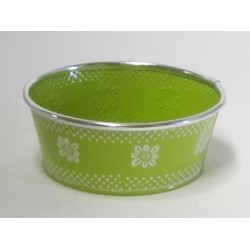 CORBEILLE METAL VERTE + DECOR FLEUR