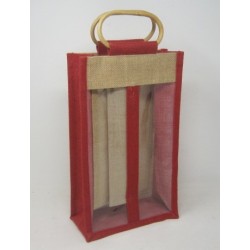 SAC EN JUTE POUR 2 BOUTEILLES NATUREL ET ROUGE