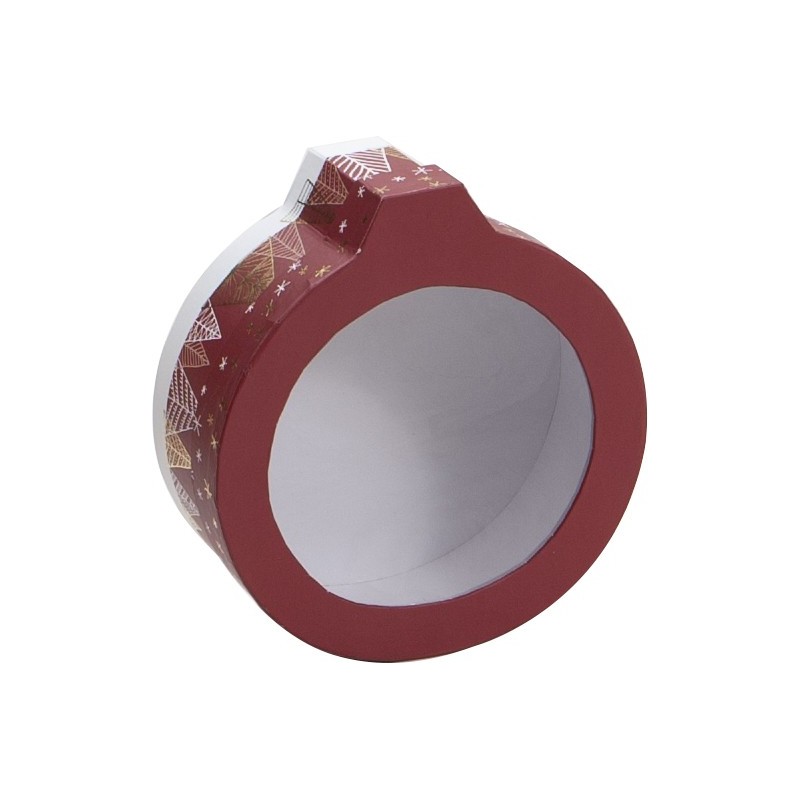 711X.jpg Boite carton FSC rouge avec dorure deco sapins + fenetre PVC