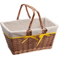 Panier osier bois et tissu ecru bord jaune 2 anses pliables