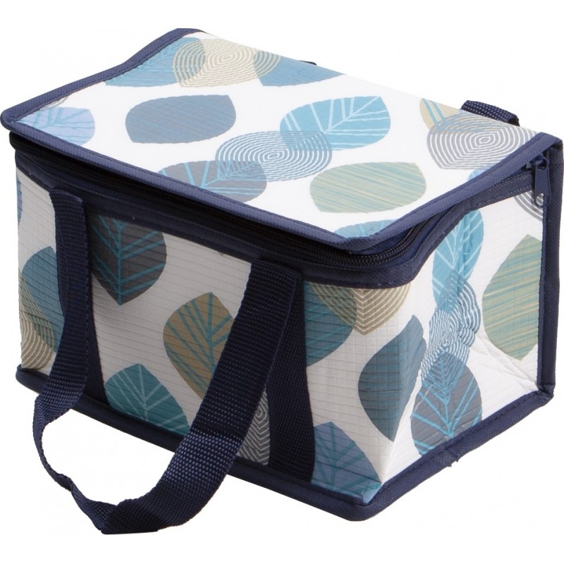 Sac isotherme couleur creme motif feuilles bleues