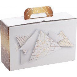 Valisette carton FSC blanc motifs geometriques