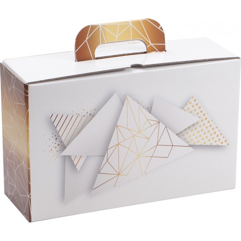 Valisette carton FSC blanc motifs geometriques