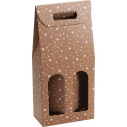 Etui carton coloris kraft motif etoile pour 2 bouteilles