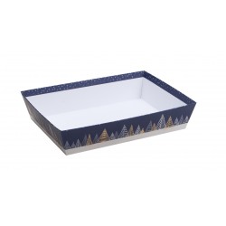 Corbeille carton bleu  deco sapins avec dorure