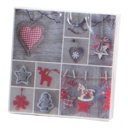 Lot de 20 serviettes en papier deco Noel gris et rouge
