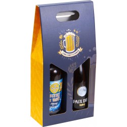 Etui en carton FSC pour 2 bouteilles biere bleu et jaune