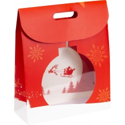 Sac carton FSC + fenetre transparente deco rouge Noel