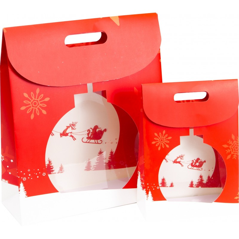 Sac carton FSC + fenetre PVC deco rouge Noel