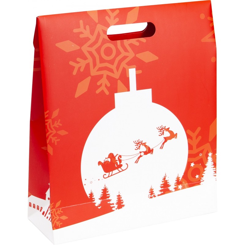 Sac carton FSC + fenetre PVC deco rouge Noel