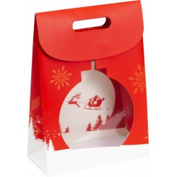 Sac carton FSC + fenetre PVC deco rouge Noel