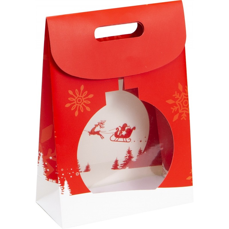 Sac carton FSC + fenetre PVC deco rouge Noel