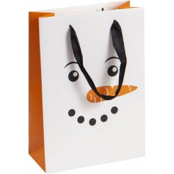 sac carton creme deco Bonhomme de neige + anses tissu noir
