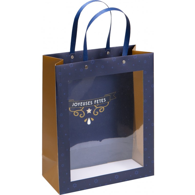 Sac carton FSC avec dorure 'Joyeuses Fetes' + fenetre