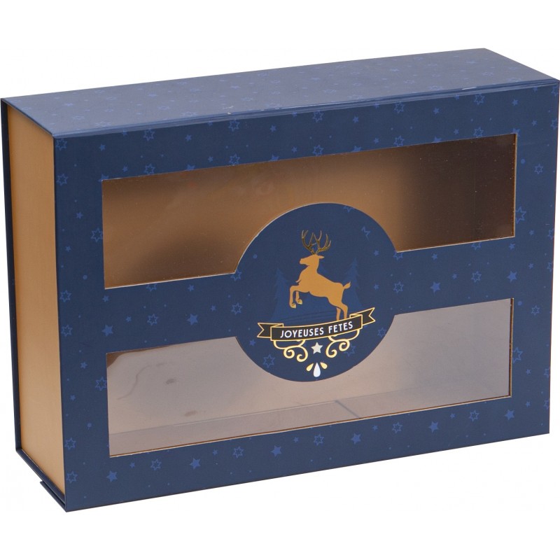 Coffret carton FSC avec fenetre + dorure 'Joyeuses Fetes'