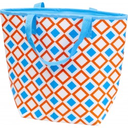 Sac isotherme coloris bleu et orange deco losange