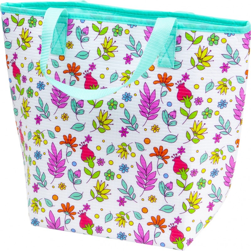 Sac isotherme deco fleurs et contour vert