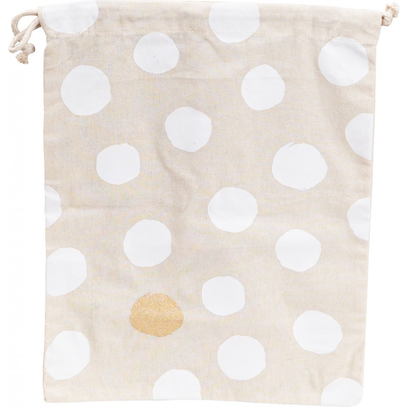 Pochon coton rectangulaire ecru pois blanc et dore 30x38cm