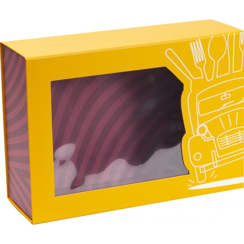 Coffret carton FSC jaune avec fenetre 'Promenade gourmande'