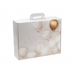 Valisette carton FSC deco ballons blanc et dore