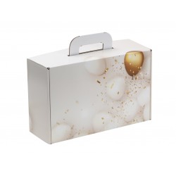 Valisette carton FSC deco ballons blanc et dore