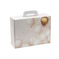 Valisette carton FSC deco ballons blanc et dore