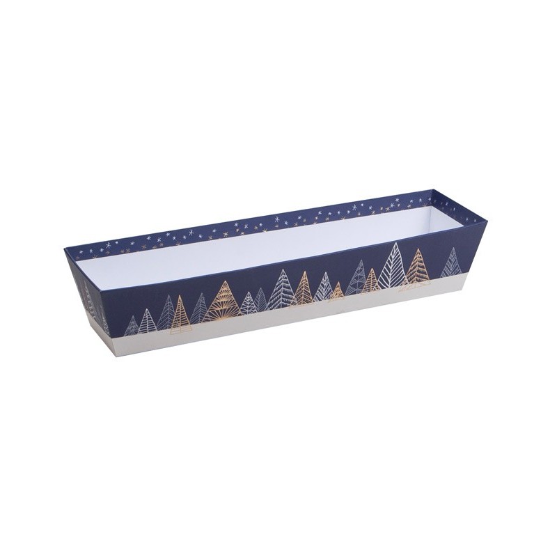 Corbeille carton bleu  deco sapins avec dorure