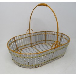 PANIER OVALE LAMELLE BAMBOU GRIS ET METAL ORANGE