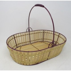 PANIER OVALE LAMELLE BAMBOU NATUREL ET METAL VIOLET