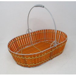 PANIER OVALE LAMELLE BAMBOU ORANGE ET METAL GRIS