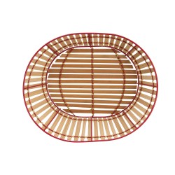Corbeille ovale asymetrique en metal rouge et bambou naturel